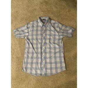 Travis Mathew Shirt Mens Size Medium Blue Plaid Button Up Short Sleeve Stretch